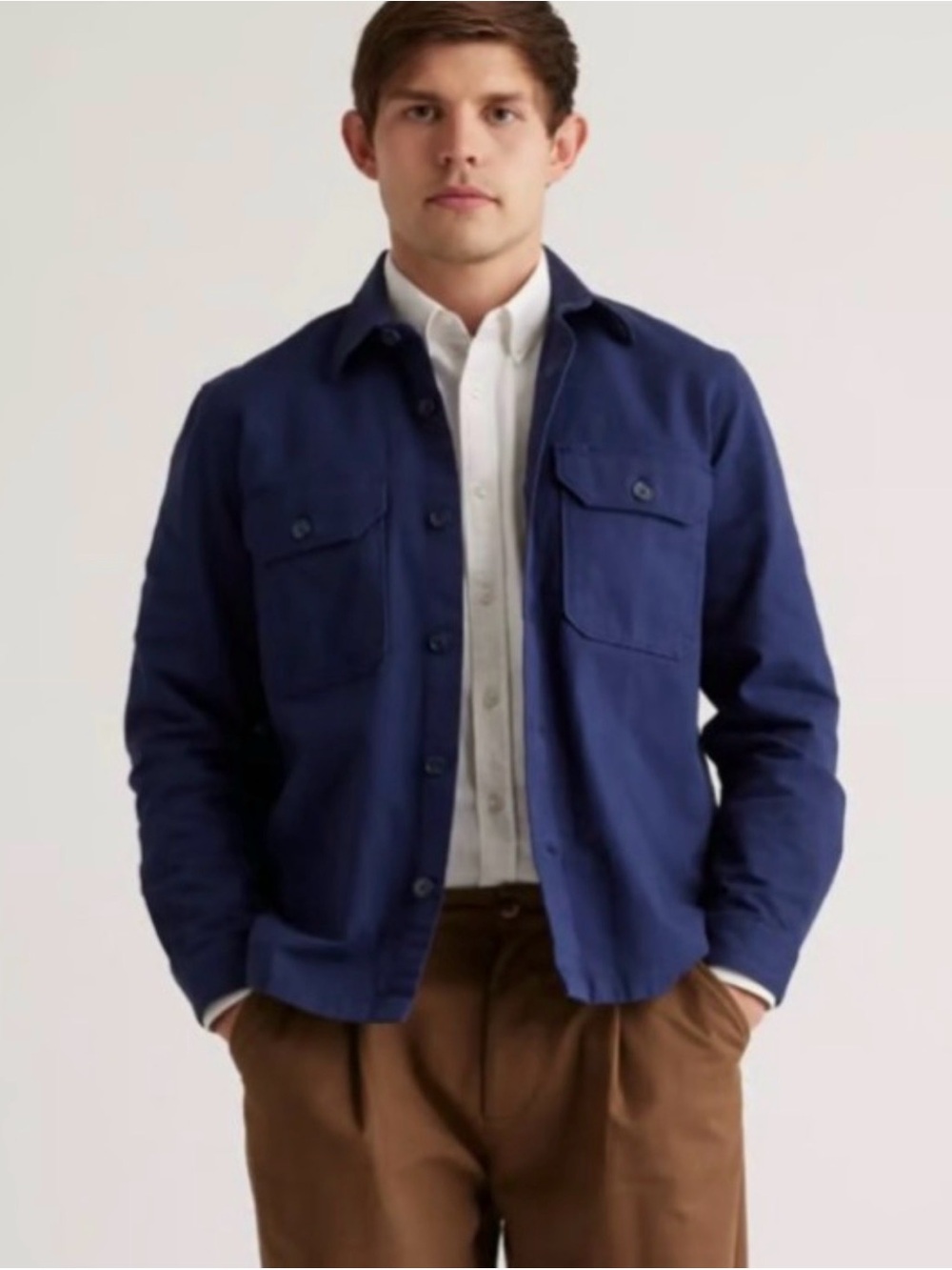 Quince Stretch Cotton Overshirt  Jacket in Navy Size Medium